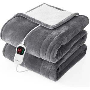 HomeMate Electric Heated Blanket Twin Size, Auto Shut Off, Flannel & Sherpa, ETL Certified, 10 Heat Settings & 10H Timer, Overheating Protection, Machine Washable (Grey)